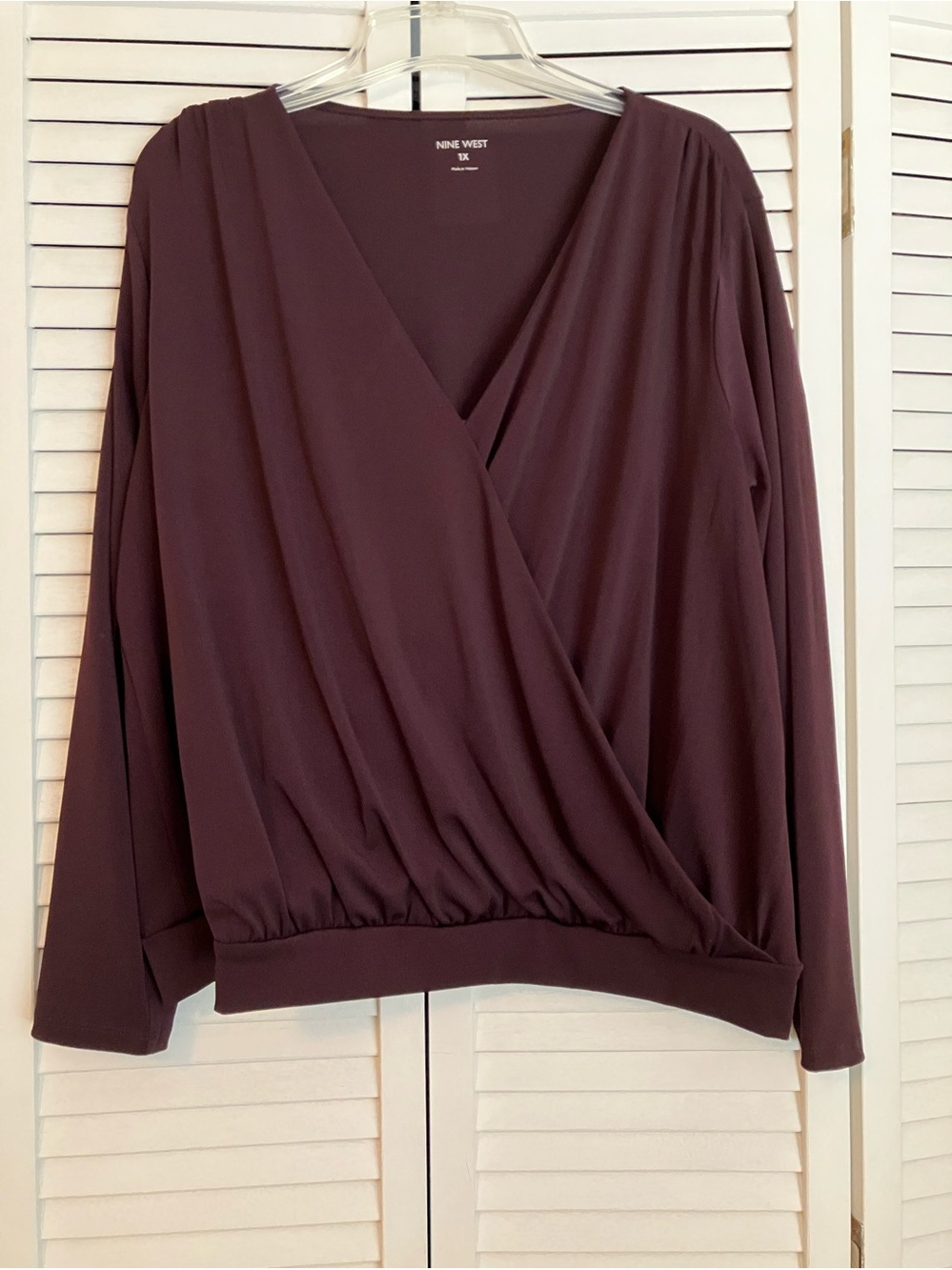 Nine West Long Sleeve Drape Wrap Top